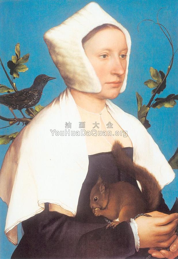 Portrait of a Lady with a Squirrel and a Starling - 小汉斯·荷尔拜因